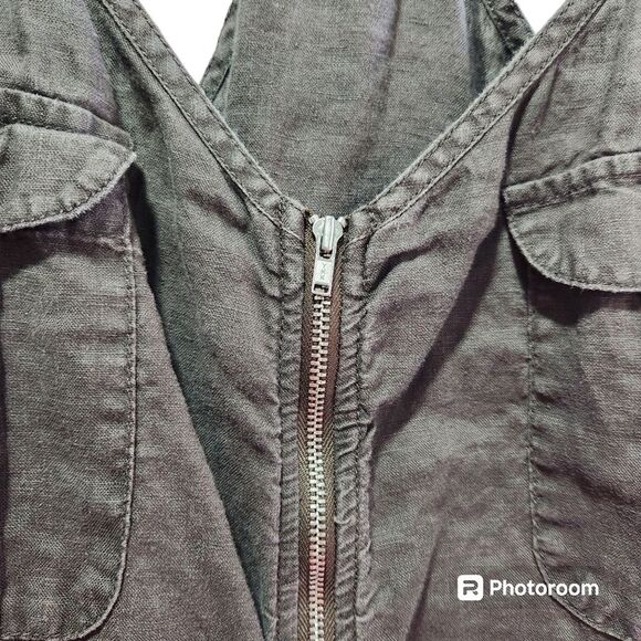 London Jean Shortalls Womens SZ XL Linen Beachy Casual Boho Grunge Raceback Zip - Picture 3 of 5